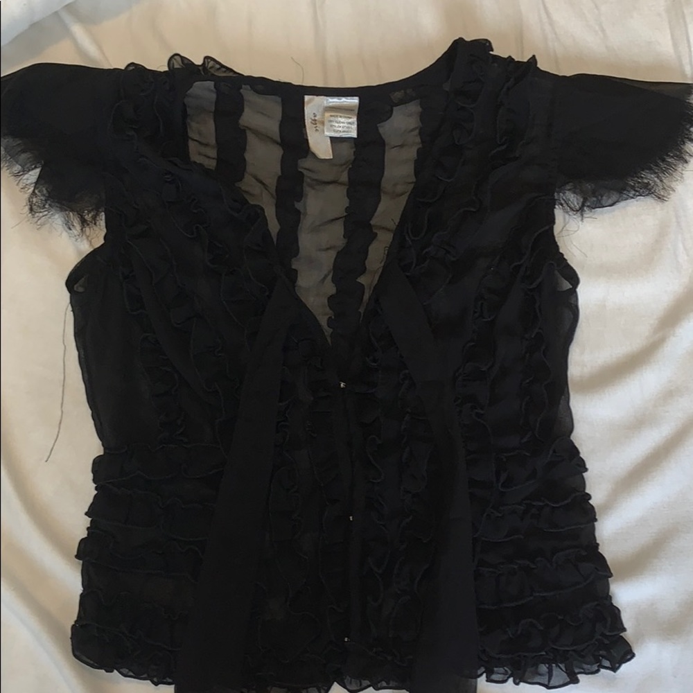 Ruffled button up sheer blouse